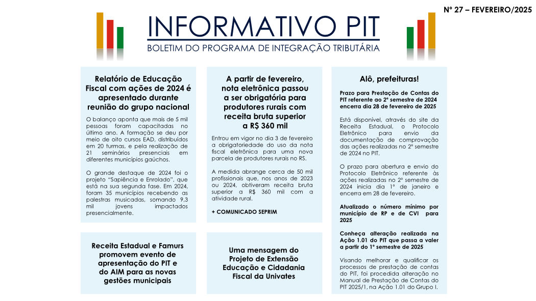 INFORMATIVO PIT DE FEVEREIRO JÁ ESTÁ DISPONÍVEL