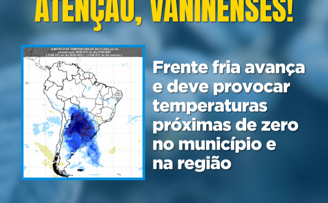 Frente fria avança e deve provocar temperaturas próximas de zero no município e região